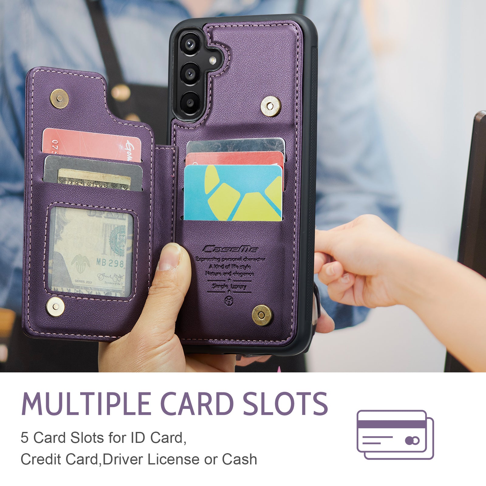 For Samsung Galaxy A16 5G / A16 4G Case CASEME C22 Series Leather+TPU Cover RFID Blocking 5 Card Slots - Purple For Samsung Galaxy A16 5G / A16 4G Case CASEME C22 Series Leather+TPU Cover RFID Blocking 5 Card Slots - Purple